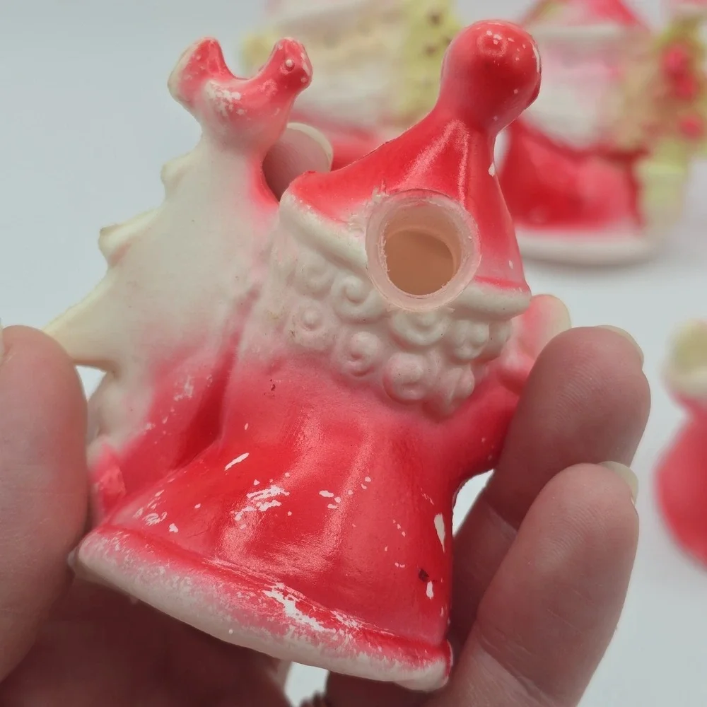 5 Vtg Santa Claus Blow Mold Light Covers String Lights Christmas Holding Tree
